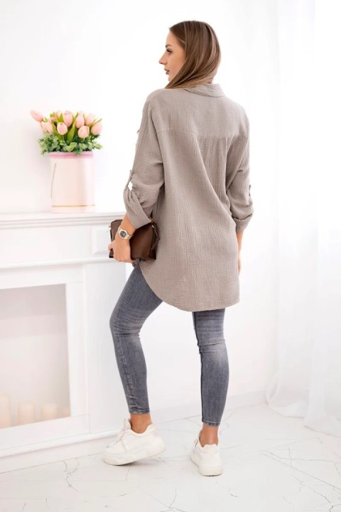 Koszula muślinowa damska Plus Size w kolorze fango, z bawełny, fason oversize Koszula muślinowa damska Plus Size w kolorze fango, z bawełny, fason oversize
