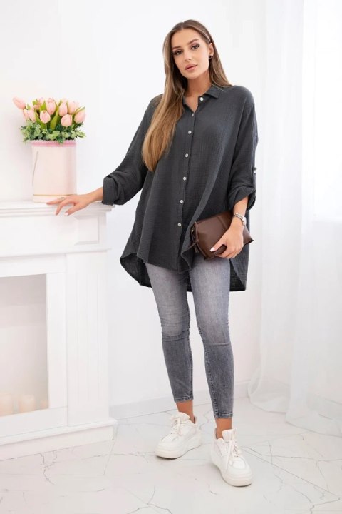 Koszula bawełniana muślinowa Plus Size grafitowa Koszula bawełniana muślinowa Plus Size grafitowa