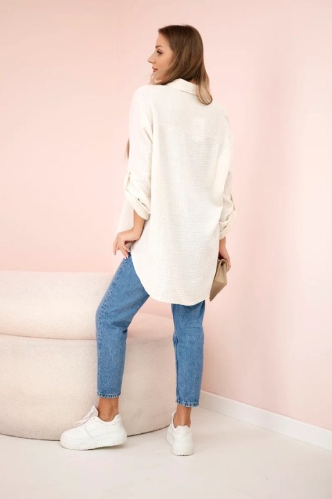 Luźna koszula oversize z muślinu bawełnianego, kolor beżowy Luźna koszula oversize z muślinu bawełnianego, kolor beżowy