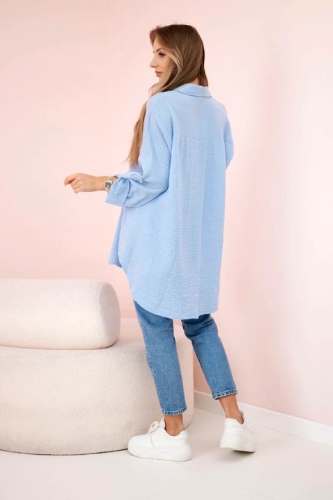 Stylowa koszula oversize w kolorze niebieskim, 100% bawełna