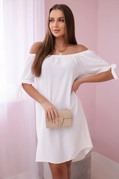 Sukienka wiązana na rękawach biała, letnia, oversize Sukienka wiązana na rękawach biała, letnia, oversize
