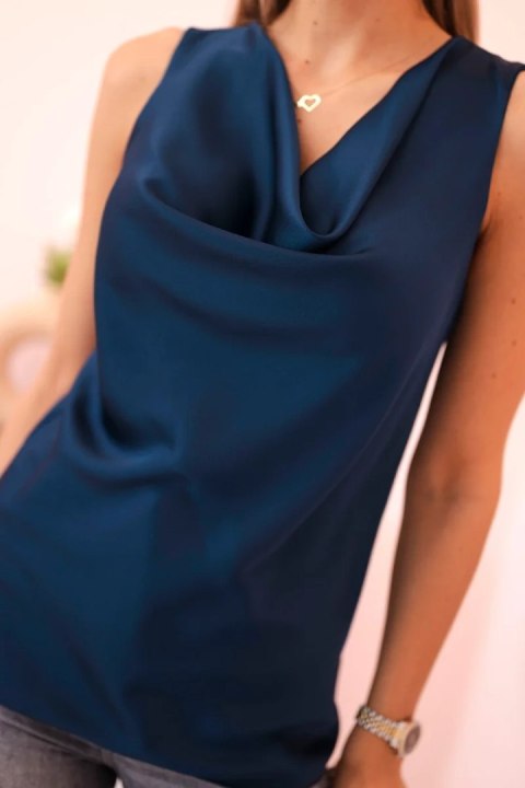 Bluzka damska satynowa z dekoltem wodnym - elegancki fason granatowa Bluzka damska satynowa z dekoltem wodnym - elegancki fason granatowa