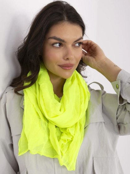 Fluo Żółta Chusta Damska z Marszczeniami – Wiskozowa – Stylowy Wieszak
