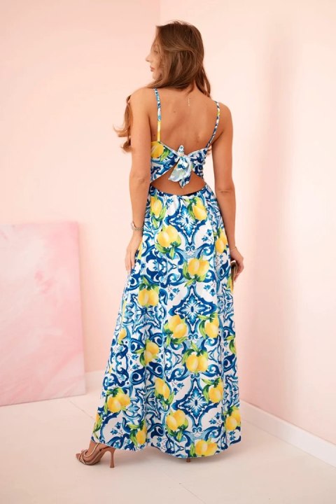 Sukienka letnia maxi na ramiączkach z nadrukiem chabrowa - ITALY MODA Sukienka letnia maxi na ramiączkach z nadrukiem chabrowa - ITALY MODA
