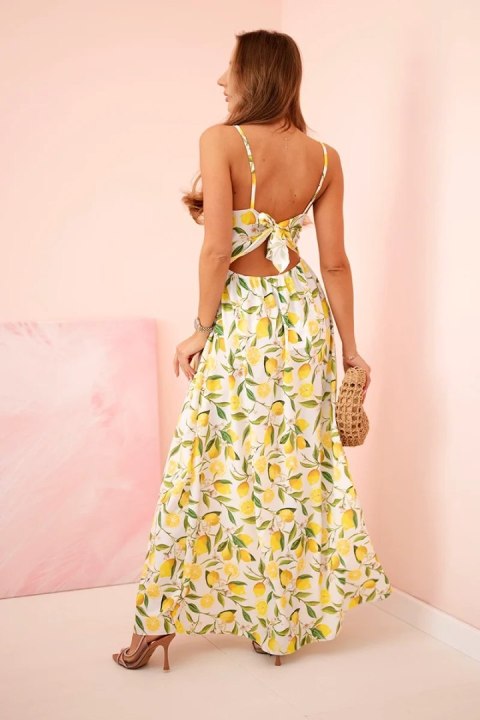 Sukienka letnia maxi na ramiączkach z nadrukiem ecru - ITALY MODA Sukienka letnia maxi na ramiączkach z nadrukiem ecru - ITALY MODA