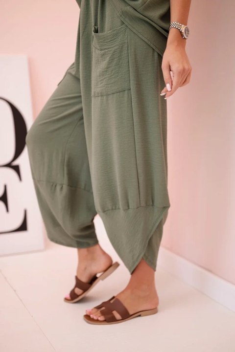 Komplet z wiskozy bluzka + spodnie jasne khaki Komplet z wiskozy bluzka + spodnie jasne khaki