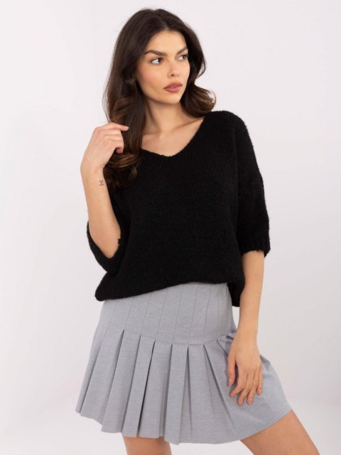 Sweter oversize z krótkim rękawem, czarny, akrylowy Sweter oversize z krótkim rękawem, czarny, akrylowy