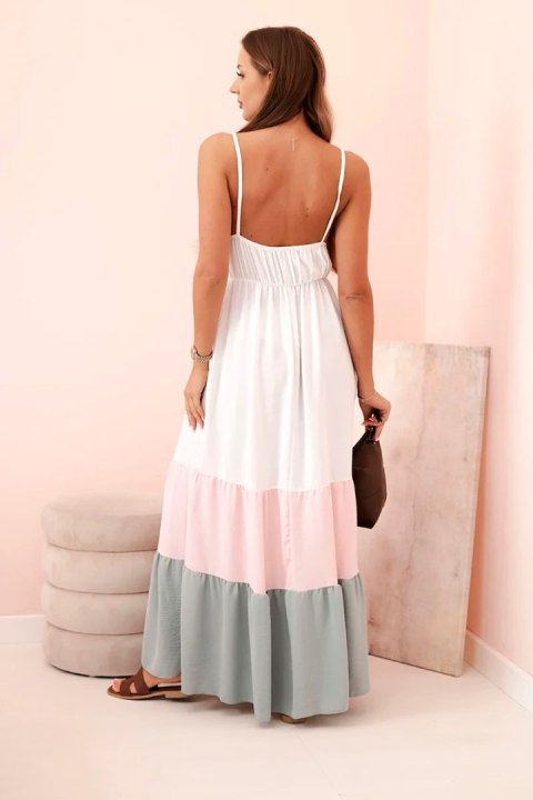 Sukienka lestnia boho maxi na ramiączkach z ażurową górą, miętowo-różowa Sukienka lestnia boho maxi na ramiączkach z ażurową górą, miętowo-różowa