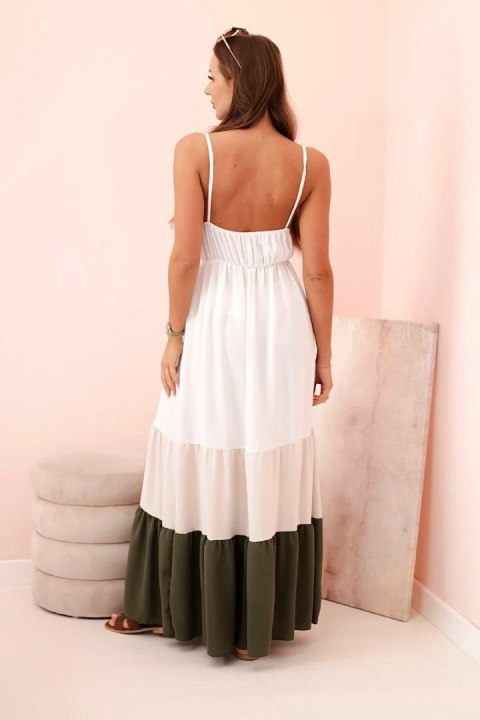 Sukienka letnia boho maxi na ramiączkach z ażurową górą beżowo-khaki Sukienka letnia boho maxi na ramiączkach z ażurową górą beżowo-khaki