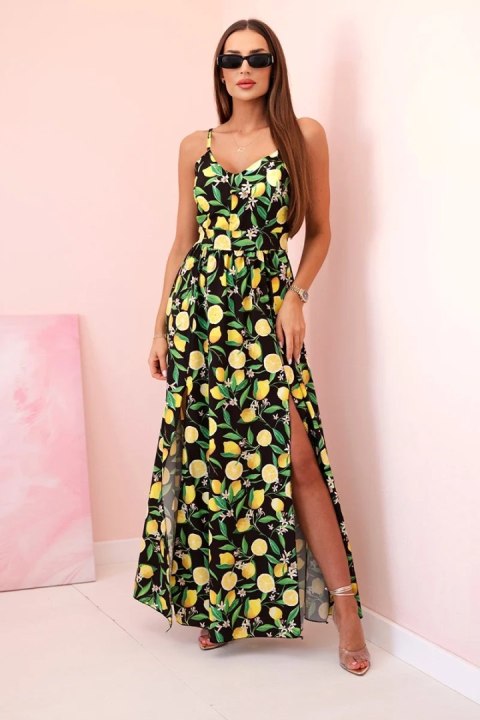 Sukienka letnia maxi na ramiączkach z nadrukiem czarna - ITALY MODA Sukienka letnia maxi na ramiączkach z nadrukiem czarna - ITALY MODA