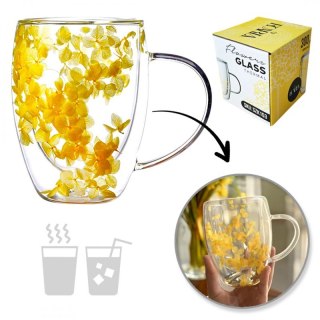 Szklanka termiczna z żółtymi kwiatami 300 ml – elegancka i trwała SZK153