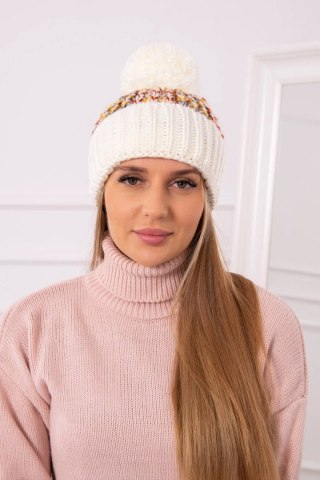 Czapka damska z pomponem Ellen K325 ecru