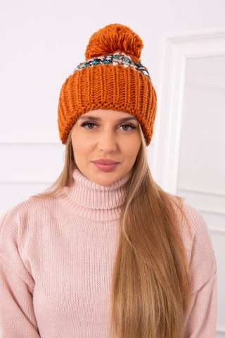 Czapka damska z pomponem Ellen K325 ruda