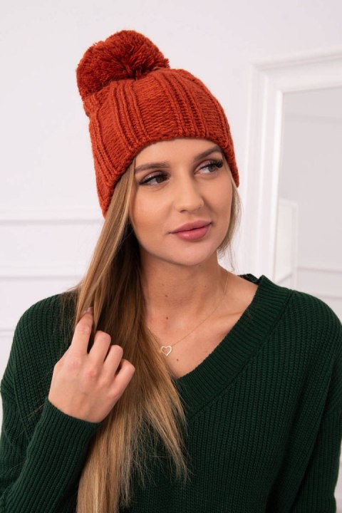 Brązowa czapka zimowa damska z pomponem Idalia K284