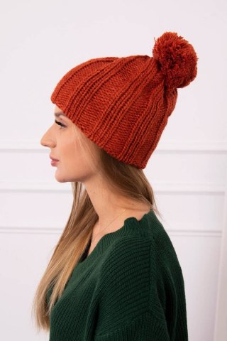 Brązowa czapka zimowa damska z pomponem Idalia K284 – podszyta polarem