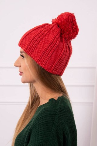 Czerwona czapka zimowa damska z pomponem Idalia K284 – podszyta polarem
