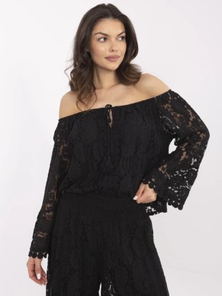 Bluzka boho hiszpanka z koronką i wiązaniem, czarna – ITALY MODA