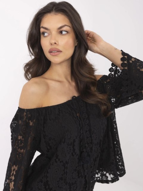 Bluzka boho hiszpanka z koronką i wiązaniem, czarna – ITALY MODA