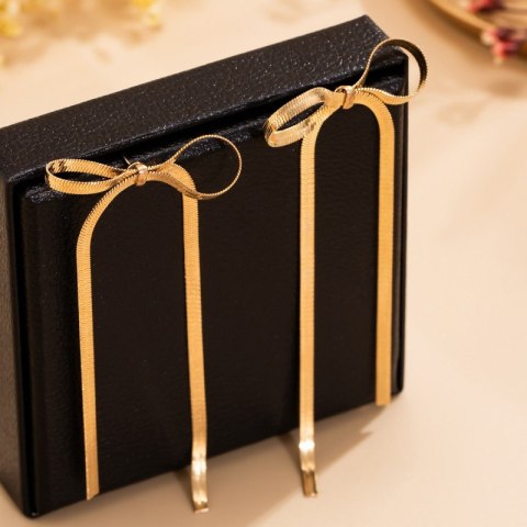 Kolczyki wiszące KOKARDKI żyłka złote eleganckie 3,7 x 10cm K1695