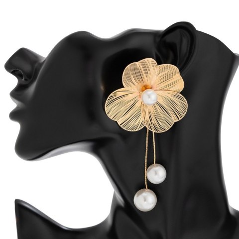Kolczyki wiszące duże eleganckie Kwiaty z perłami 4,6 x 10,6 cm K1696