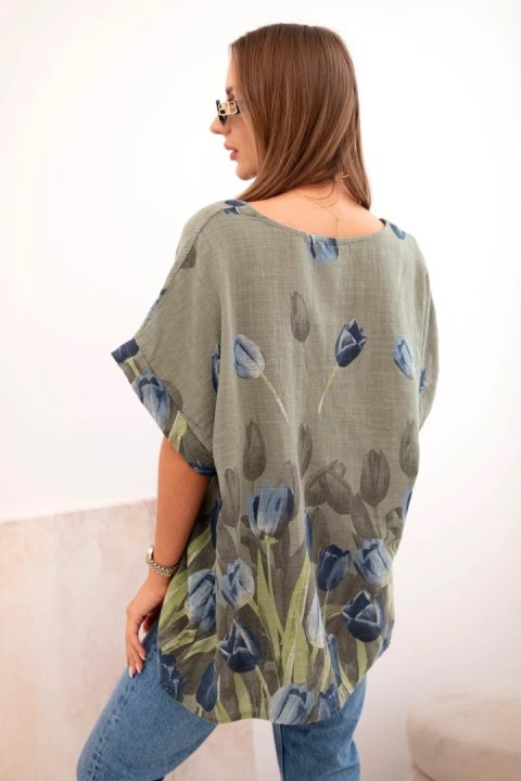 Koszula boho w kwiaty z naturalnej bawełny – khaki klimat natury Koszula boho w kwiaty z naturalnej bawełny – khaki klimat natury