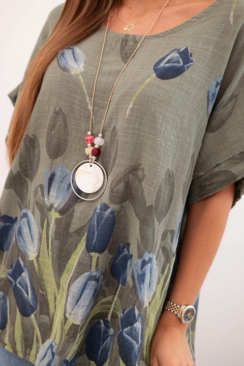 Koszula boho w kwiaty z naturalnej bawełny – khaki klimat natury Koszula boho w kwiaty z naturalnej bawełny – khaki klimat natury