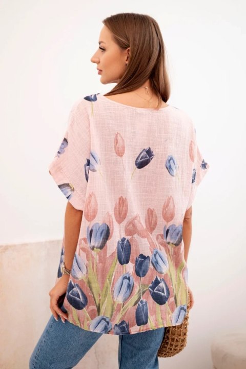 Boho koszula damska z bawełny w kwiaty – pudrowy róż naturalny styl Boho koszula damska z bawełny w kwiaty – pudrowy róż naturalny styl