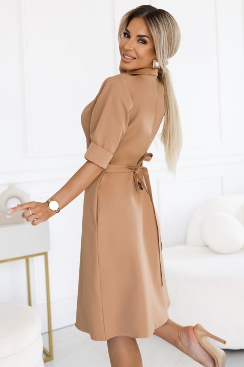 Sukienka Szmizjerka z Wiązaniem – Mocha Mousse - SANDY- L