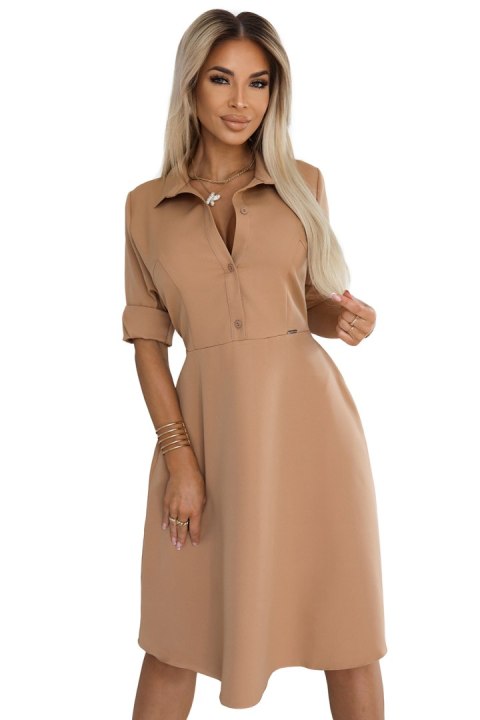 Sukienka Szmizjerka z Wiązaniem – Mocha Mousse - SANDY - S