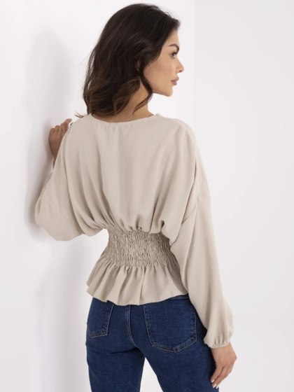 Beżowa elegancka bluzka SUBLEVEL z bufiastym rękawem – rozmiar L/XL