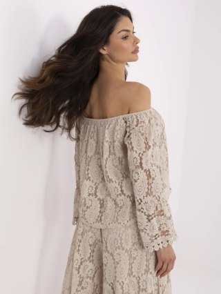 Bluzka boho hiszpanka z koronką i wiązaniem, beżowa – ITALY MODA
