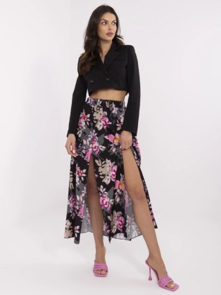 Czarna trapezowa spódnica midi w kwiaty – ITALY MODA – rozmiar uniwersalny S/M/L