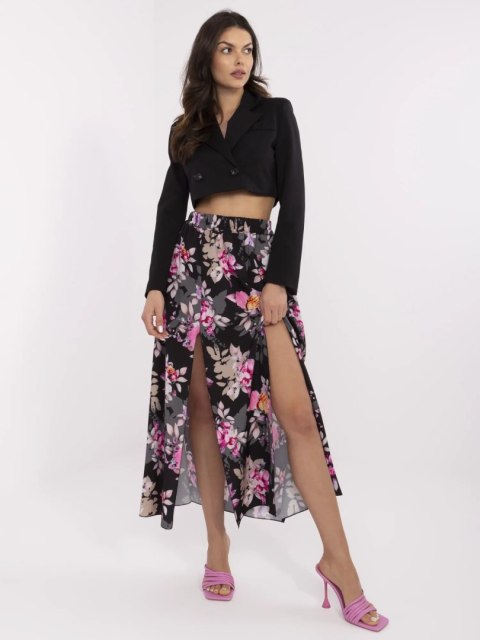 Czarna trapezowa spódnica midi w kwiaty – ITALY MODA – rozmiar uniwersalny S/M/L
