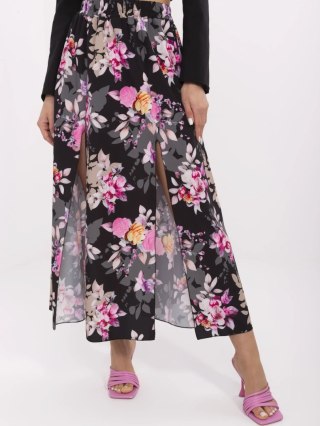 Czarna trapezowa spódnica midi w kwiaty – ITALY MODA – rozmiar uniwersalny S/M/L