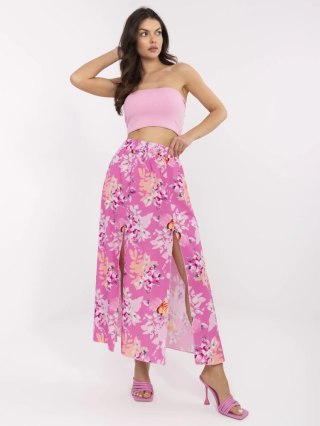 Różowa spódnica midi z rozcięciami i kwiatowym wzorem – ITALY MODA – rozmiar S/M/L