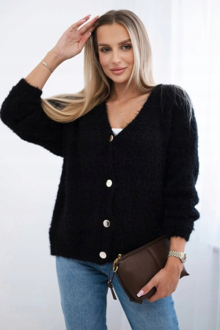 Sweter oversize z guzikami – miękki i stylowy, czarny, produkcja włoska
