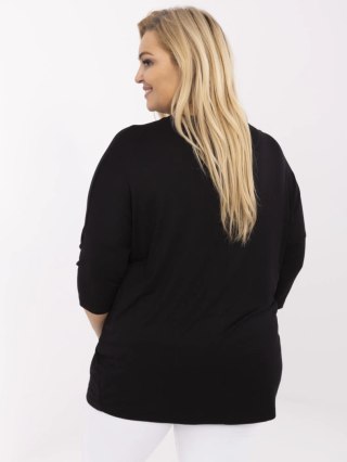 Bluzka damska z dżetami i nadrukiem – model plus size RELEVANCE, czarna