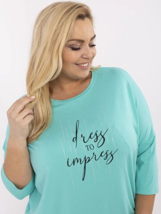 Bluzka damska z dżetami i nadrukiem – model plus size RELEVANCE, turkusowa