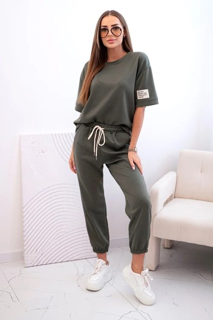 Khaki Komplet Damski z Wiskozy „Masełko” z Długimi Spodniami | Stylowy Wieszak