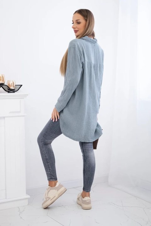 Koszula damska muślinowa z bawełny w kolorze ciemnoszarym, fason oversize Plus Size Koszula damska muślinowa z bawełny w kolorze ciemnoszarym, fason oversize Plus Size