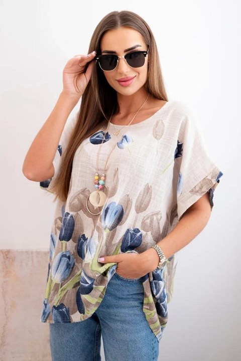 Beżowa koszula boho z nadrukiem tulipanów – wygoda i styl w jednym Beżowa koszula boho z nadrukiem tulipanów – wygoda i styl w jednym