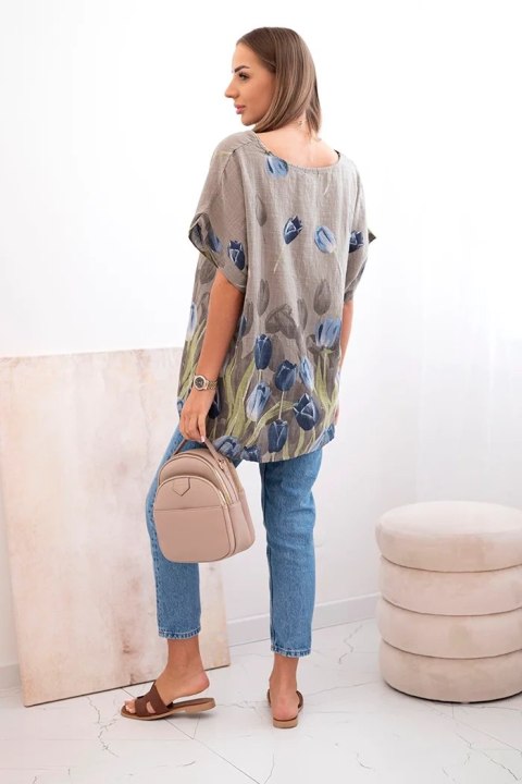 Koszula boho fango z tulipanowym motywem – 100% bawełna, włoska jakość Koszula boho fango z tulipanowym motywem – 100% bawełna, włoska jakość