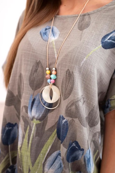 Koszula boho fango z tulipanowym motywem – 100% bawełna, włoska jakość Koszula boho fango z tulipanowym motywem – 100% bawełna, włoska jakość