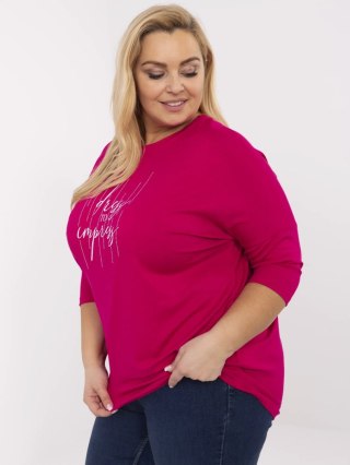 Bluzka damska z dżetami i nadrukiem – model plus size RELEVANCE, fuksjowa