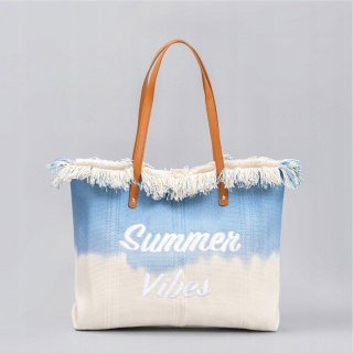 Torba plażowa boho z frędzlami – niebieska ombre Summer Vibes - TP14N