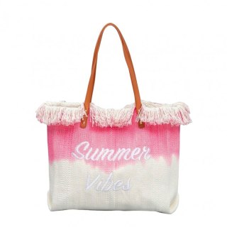 Torba plażowa boho z frędzlami – różowa ombre Summer Vibes - TP14R