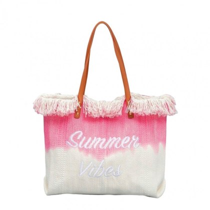 Torba plażowa boho z frędzlami – różowa ombre Summer Vibes - TP14R