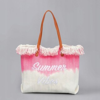Torba plażowa boho z frędzlami – różowa ombre Summer Vibes - TP14R