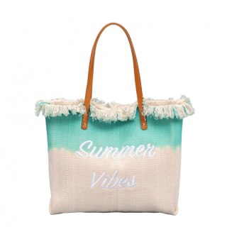 Torba plażowa boho z frędzlami – zielona ombre Summer Vibes - TP14ZIE