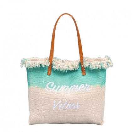 Torba plażowa boho z frędzlami – zielona ombre Summer Vibes - TP14ZIE